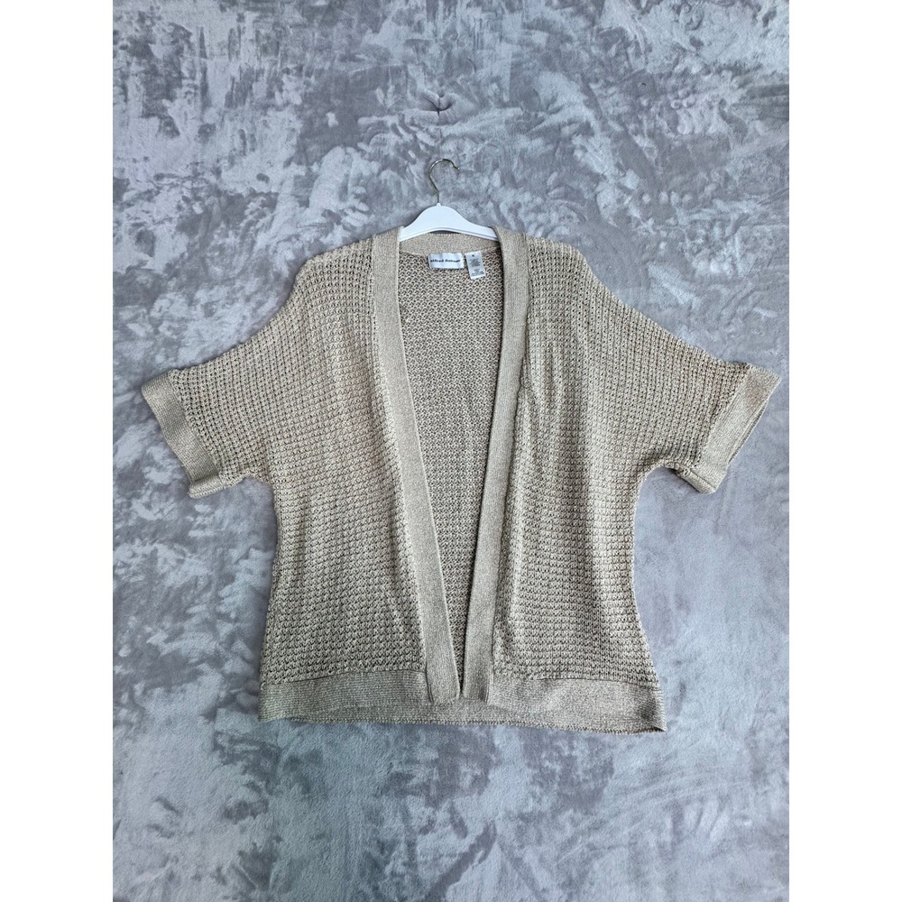 Alfred Dunner Cardigan Sweater Womens XL Short Sleeve Knit Beige Metallic